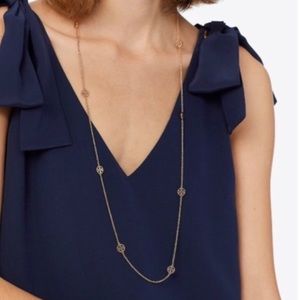 Tory Burch “Miller” Long Logo Necklace, Gold